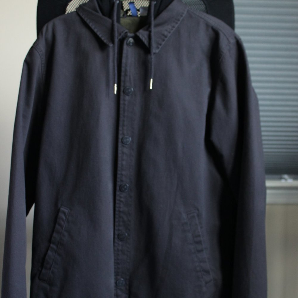 H&M GREY CANVAS COACHES JACKET W/ HOOD
